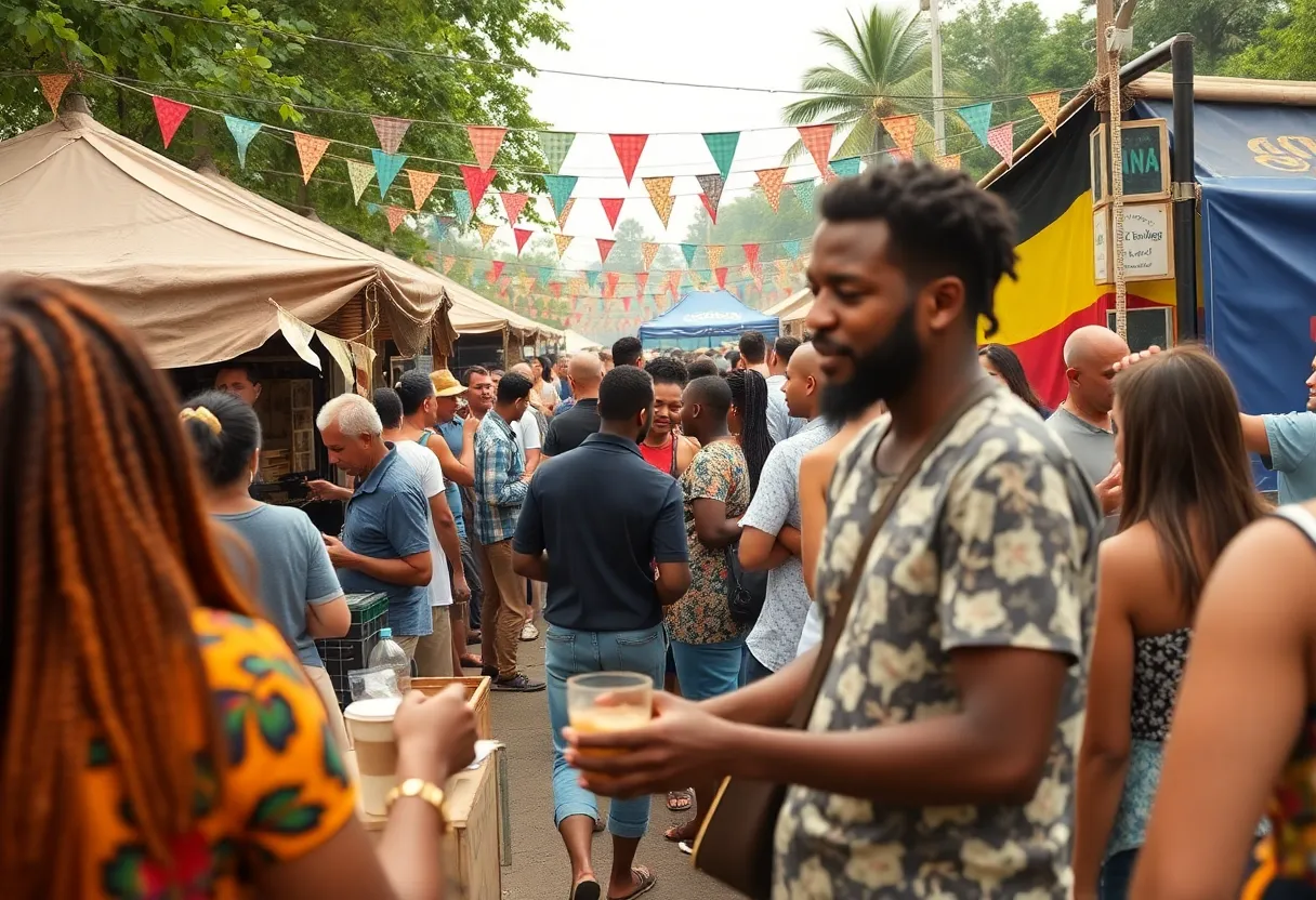 Crowd enjoying the San Antonio Coffee Festival with music and coffee stalls.