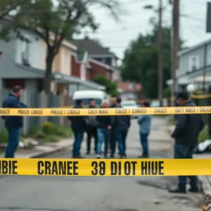 Police tape in a neighborhood following a shooting incident