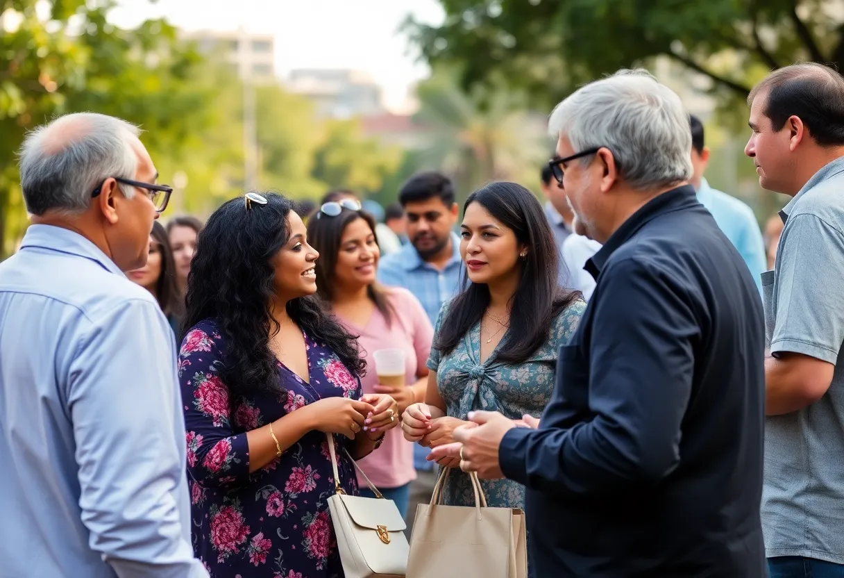 Diverse residents of San Antonio engaged in community discussion.