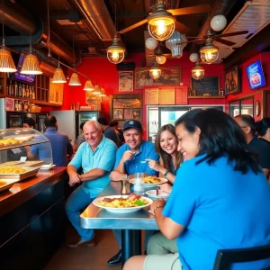 A lively San Antonio restaurant filled with guests enjoying various cuisines.