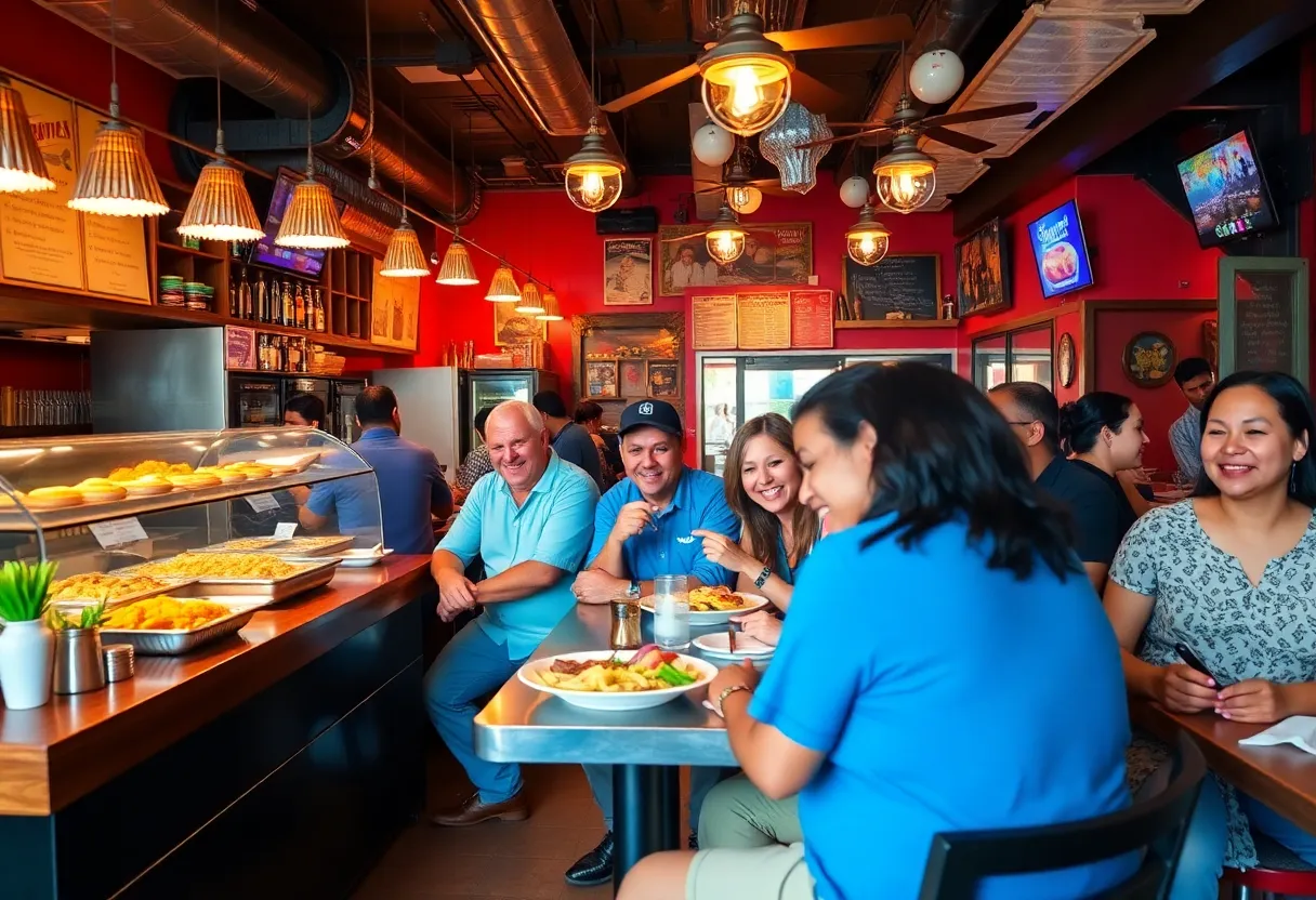 A lively San Antonio restaurant filled with guests enjoying various cuisines.