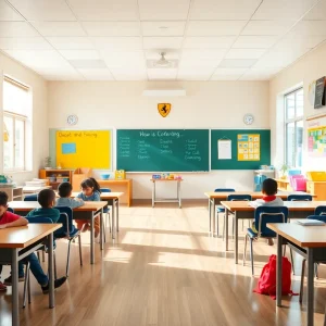 Empty classroom reflecting educational support and community safety