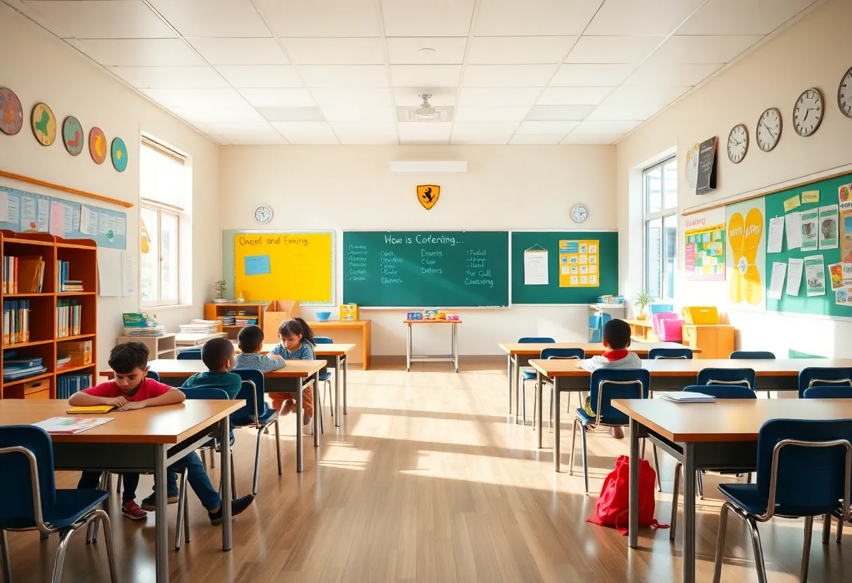 Empty classroom reflecting educational support and community safety