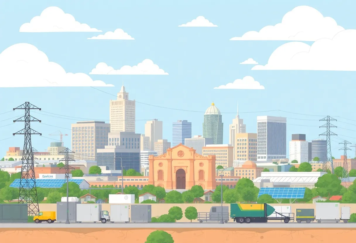 Illustration of San Antonio skyline showcasing energy infrastructure