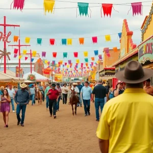 A lively atmosphere at a San Antonio February festival with people enjoying activities.