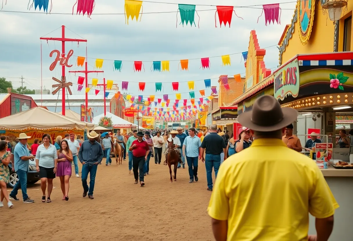 A lively atmosphere at a San Antonio February festival with people enjoying activities.