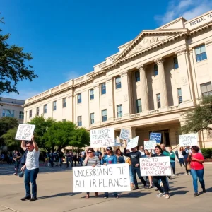 Protesters in San Antonio rally against potential federal facility closures.