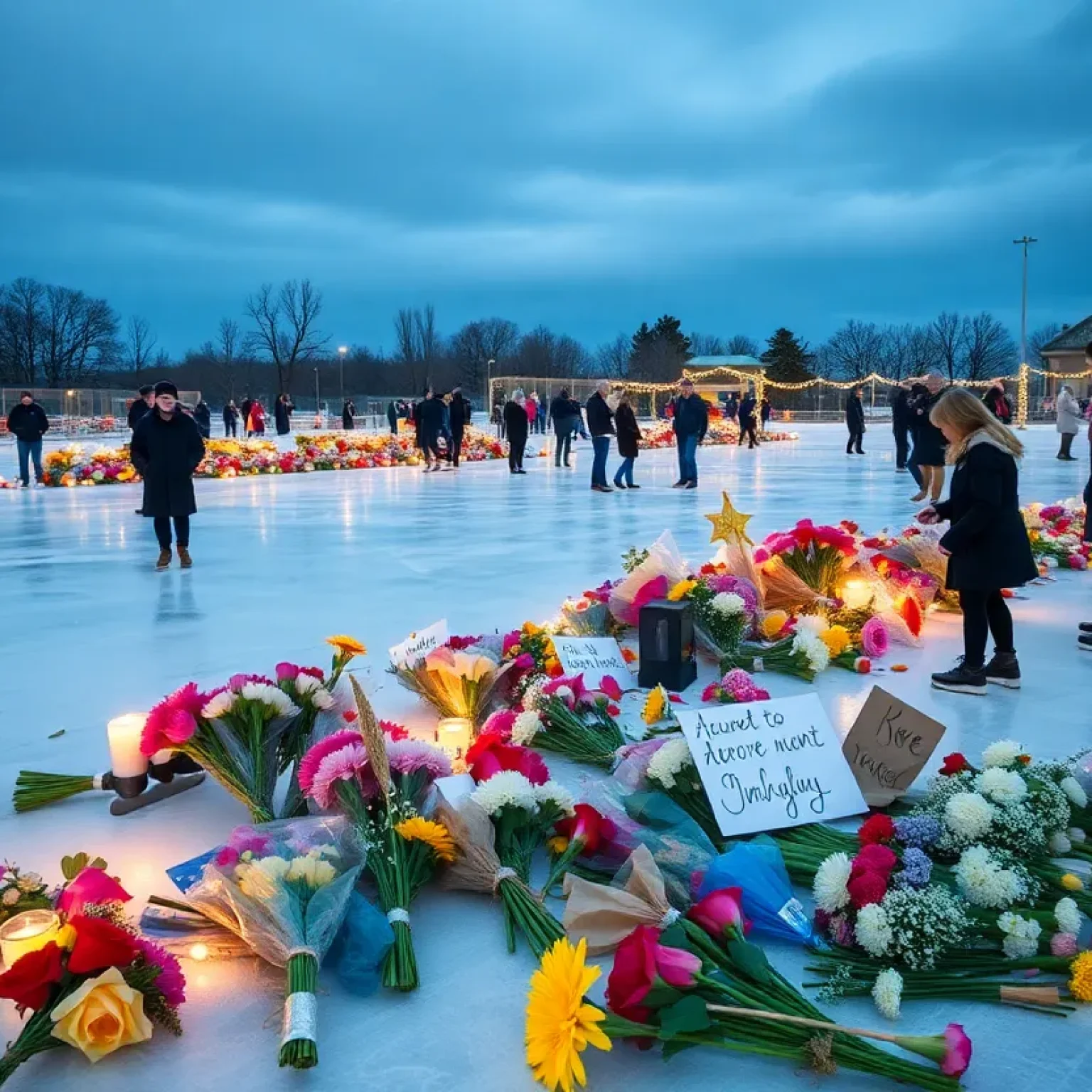 Community members gathered at an ice rink for a memorial tribute in San Antonio