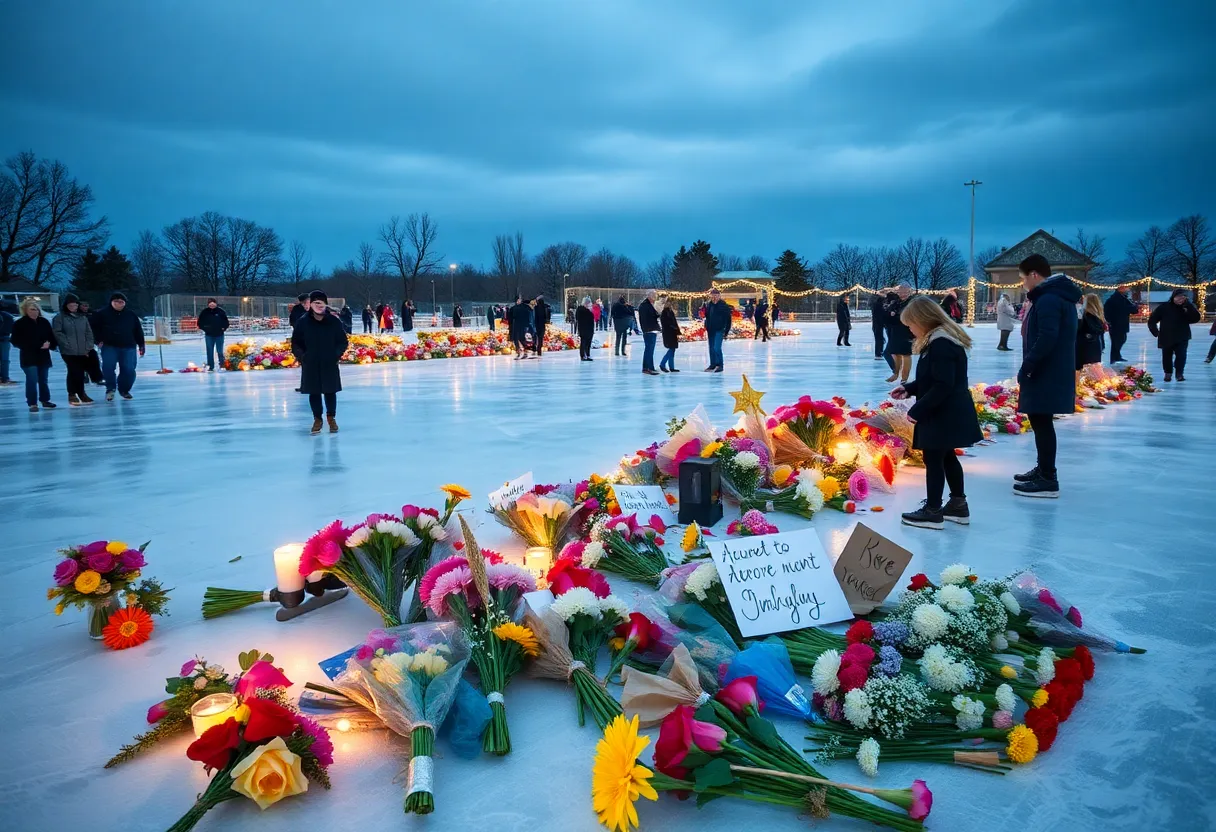 Community members gathered at an ice rink for a memorial tribute in San Antonio