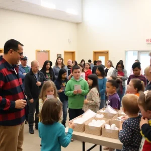 Community members learning about fire safety at the event