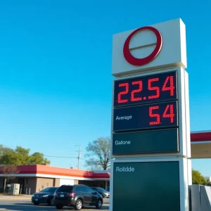 Gas station in San Antonio with current prices displayed