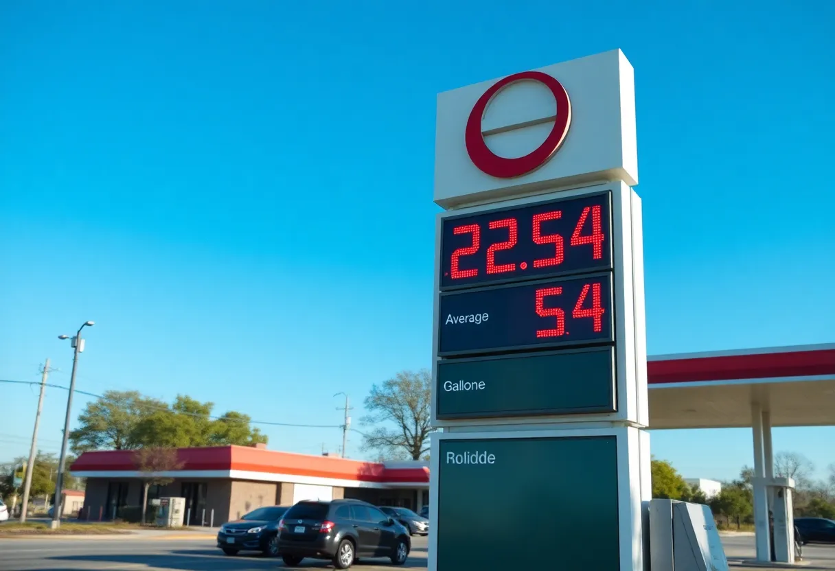 Gas station in San Antonio with current prices displayed