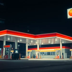 Gas station at night in San Antonio