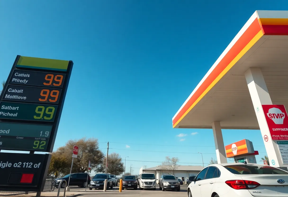 Gas station in San Antonio with visible gas prices