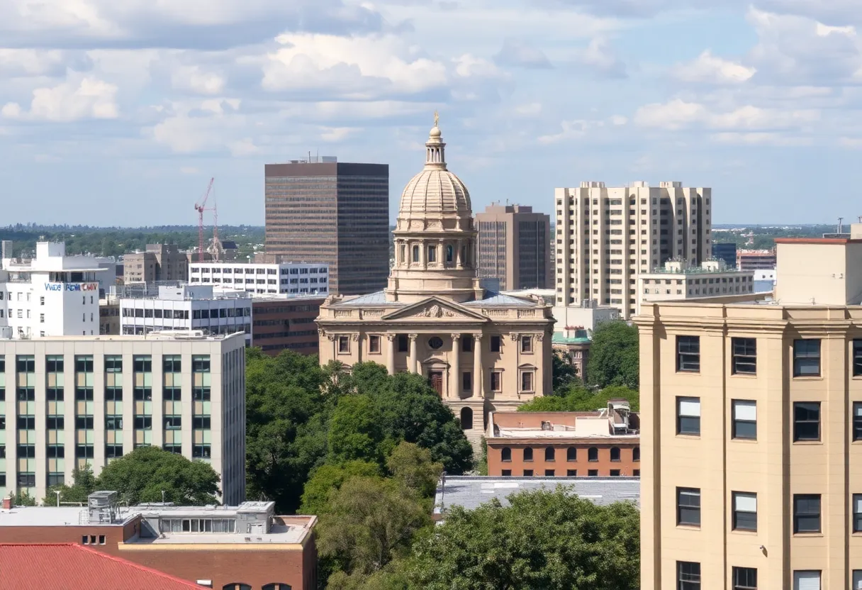 Cityscape showing government buildings in San Antonio with a focus on potential closures.