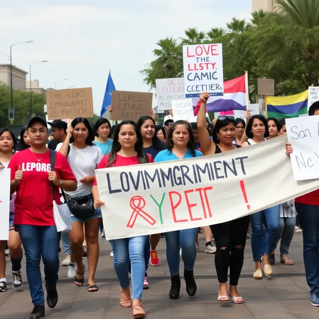 Participants marching in San Antonio for immigrant rights