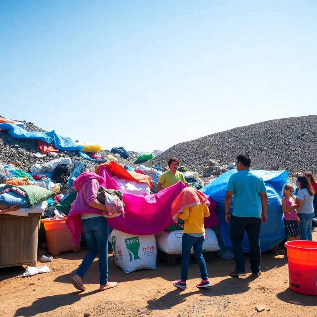 Families participating in San Antonio's free landfill day, bringing items for disposal.