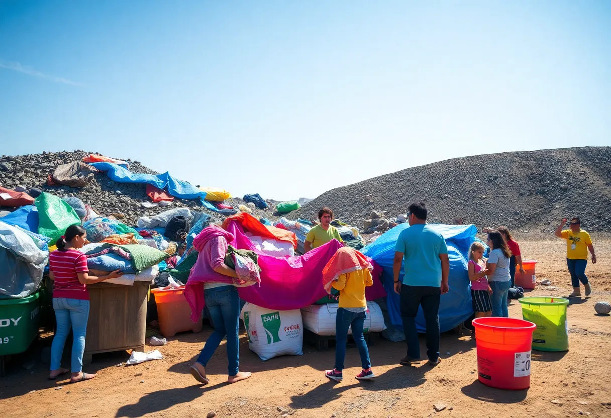 Families participating in San Antonio's free landfill day, bringing items for disposal.