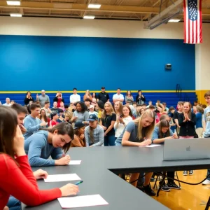 High school athletes celebrating National Signing Day