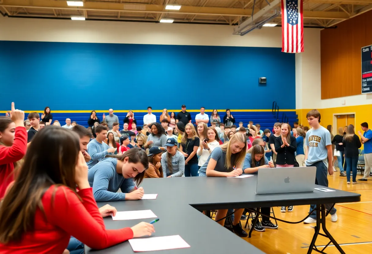 High school athletes celebrating National Signing Day