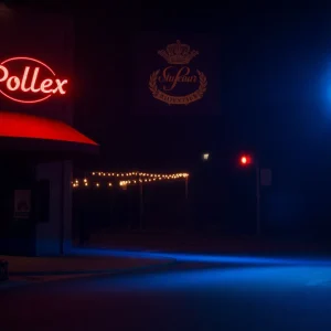 Police lights flashing at a nightclub scene in San Antonio, TX.