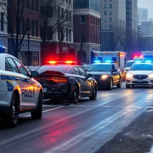 Police cars at the scene of a crash in San Antonio during winter weather