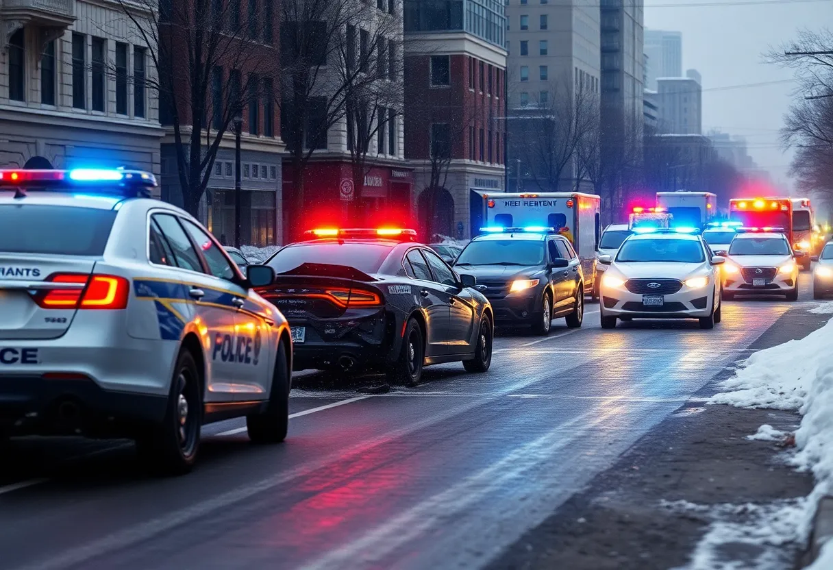 Police cars at the scene of a crash in San Antonio during winter weather