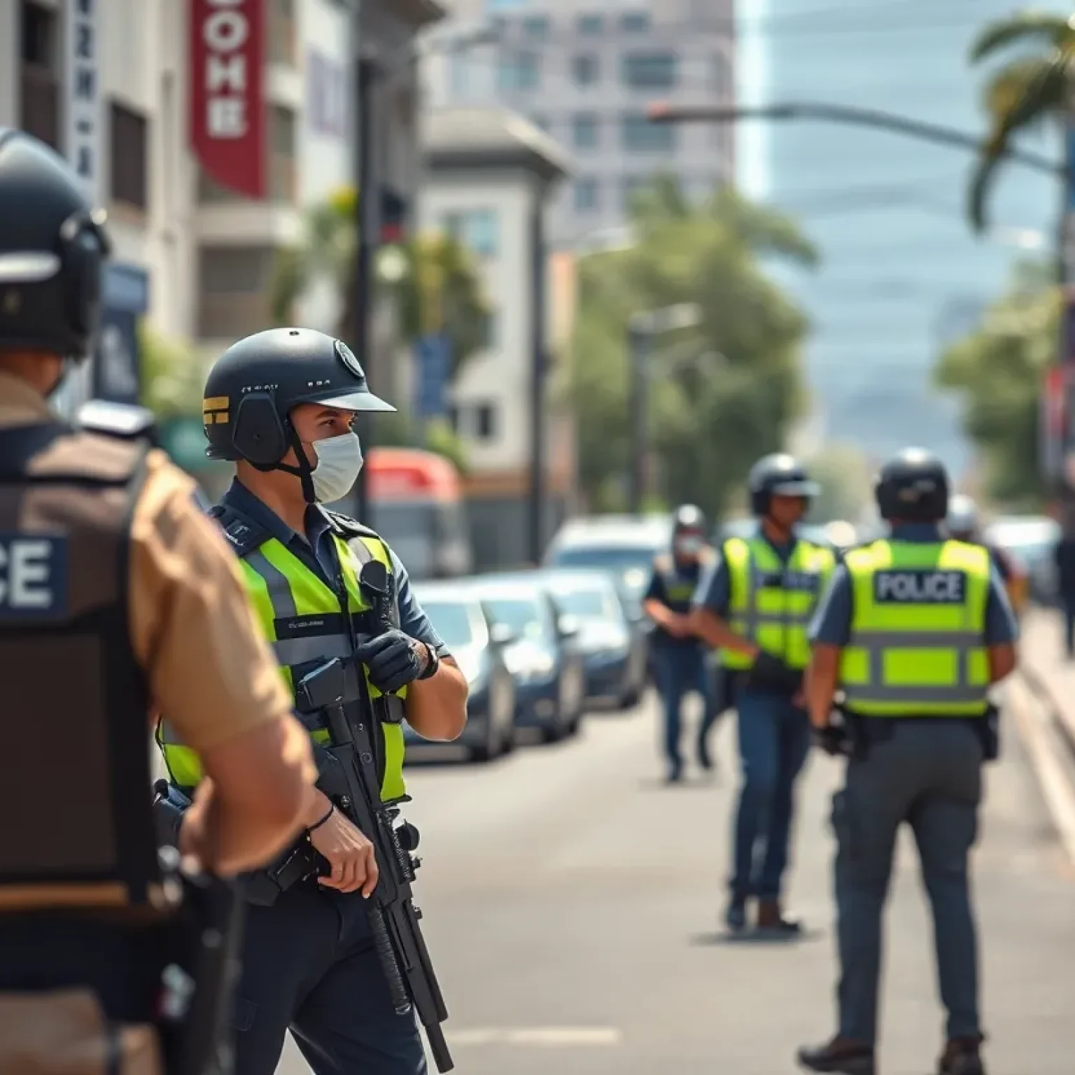 Police presence in an urban area during a gang activity operation in San Antonio.