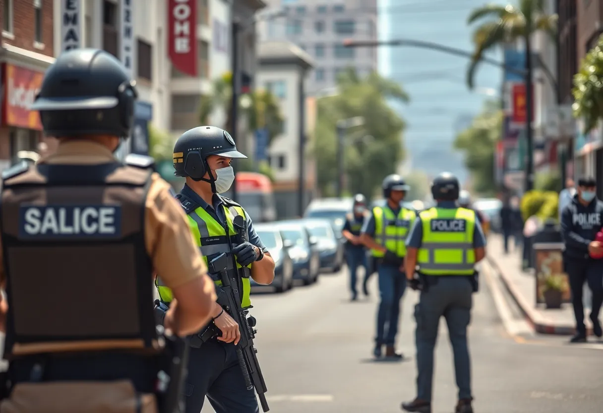 Police presence in an urban area during a gang activity operation in San Antonio.