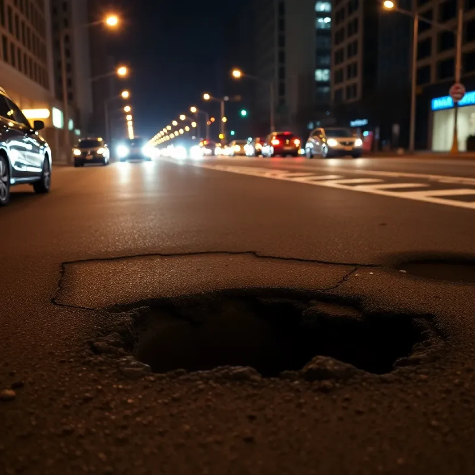 Pothole on San Antonio street causing vehicle damage