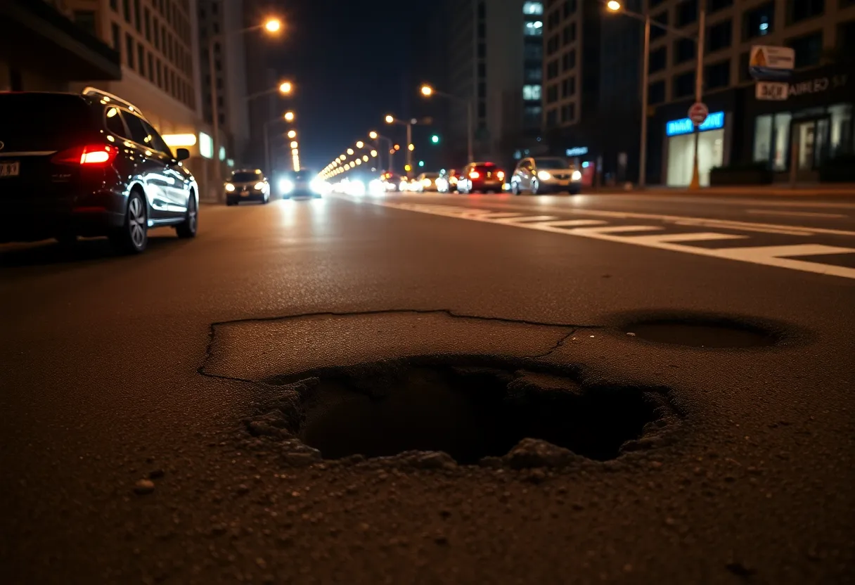 Pothole on San Antonio street causing vehicle damage