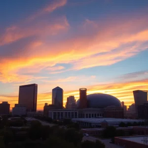 Conceptual image of the future downtown San Antonio with a new arena