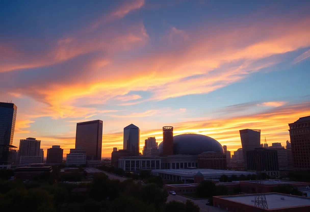 Conceptual image of the future downtown San Antonio with a new arena