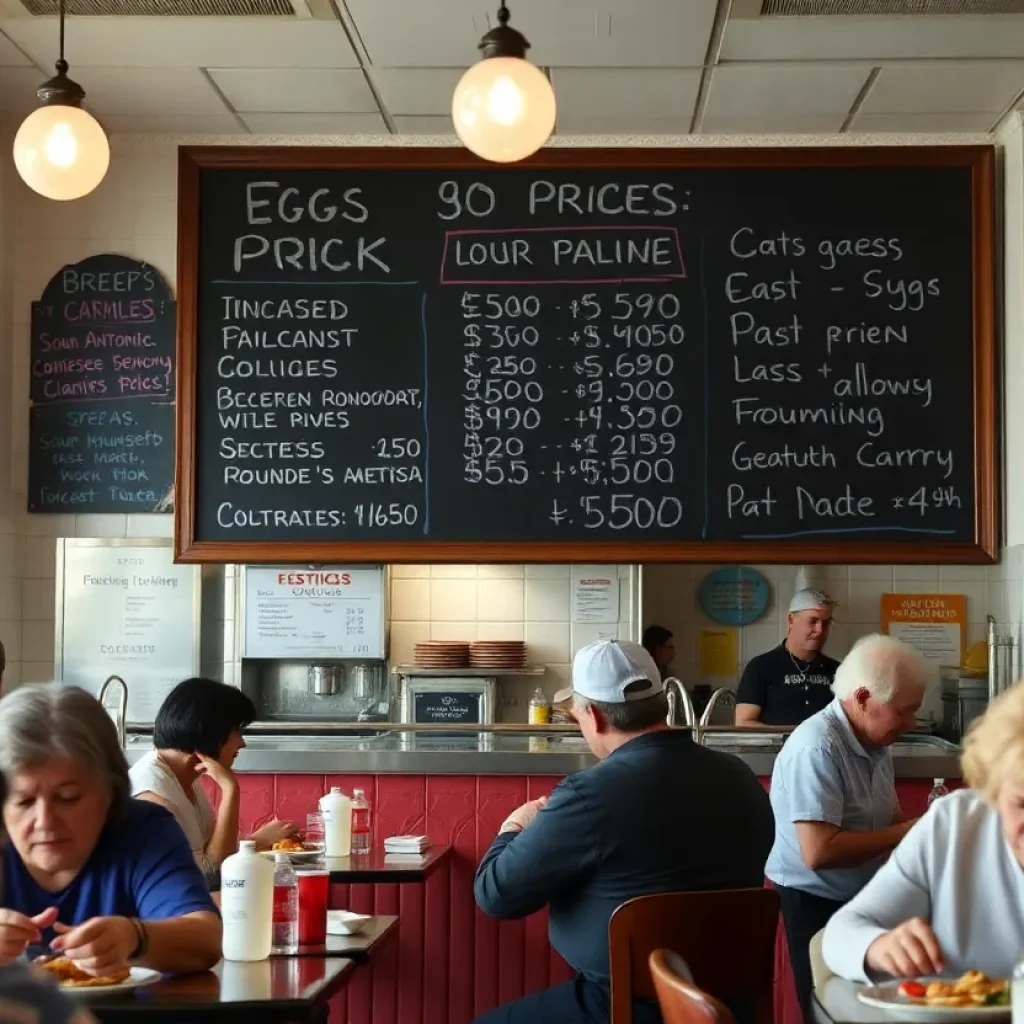 Customers at a San Antonio restaurant amidst rising egg prices.