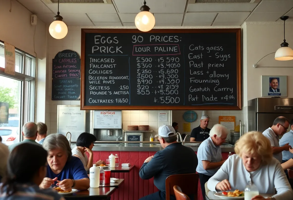 Customers at a San Antonio restaurant amidst rising egg prices.