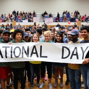 High school athletes celebrating National Signing Day in San Antonio