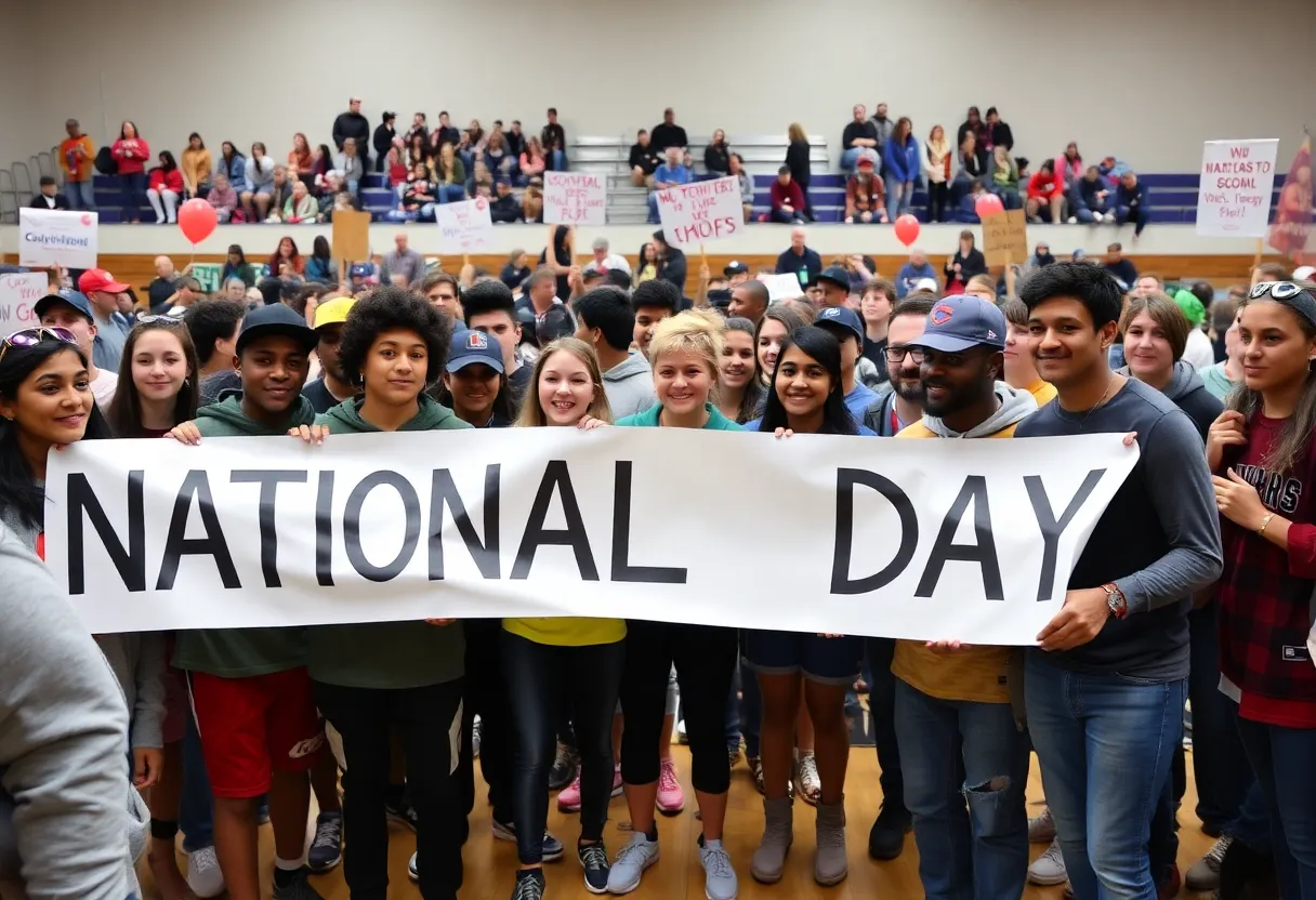 High school athletes celebrating National Signing Day in San Antonio