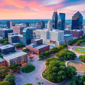 Conceptual image of San Antonio's proposed sports district with parks and developments