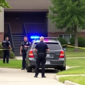 Police surround an apartment complex during a standoff.