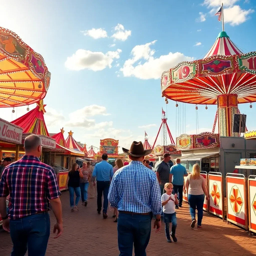 Carnival rides and families enjoying the San Antonio Stock Show and Rodeo