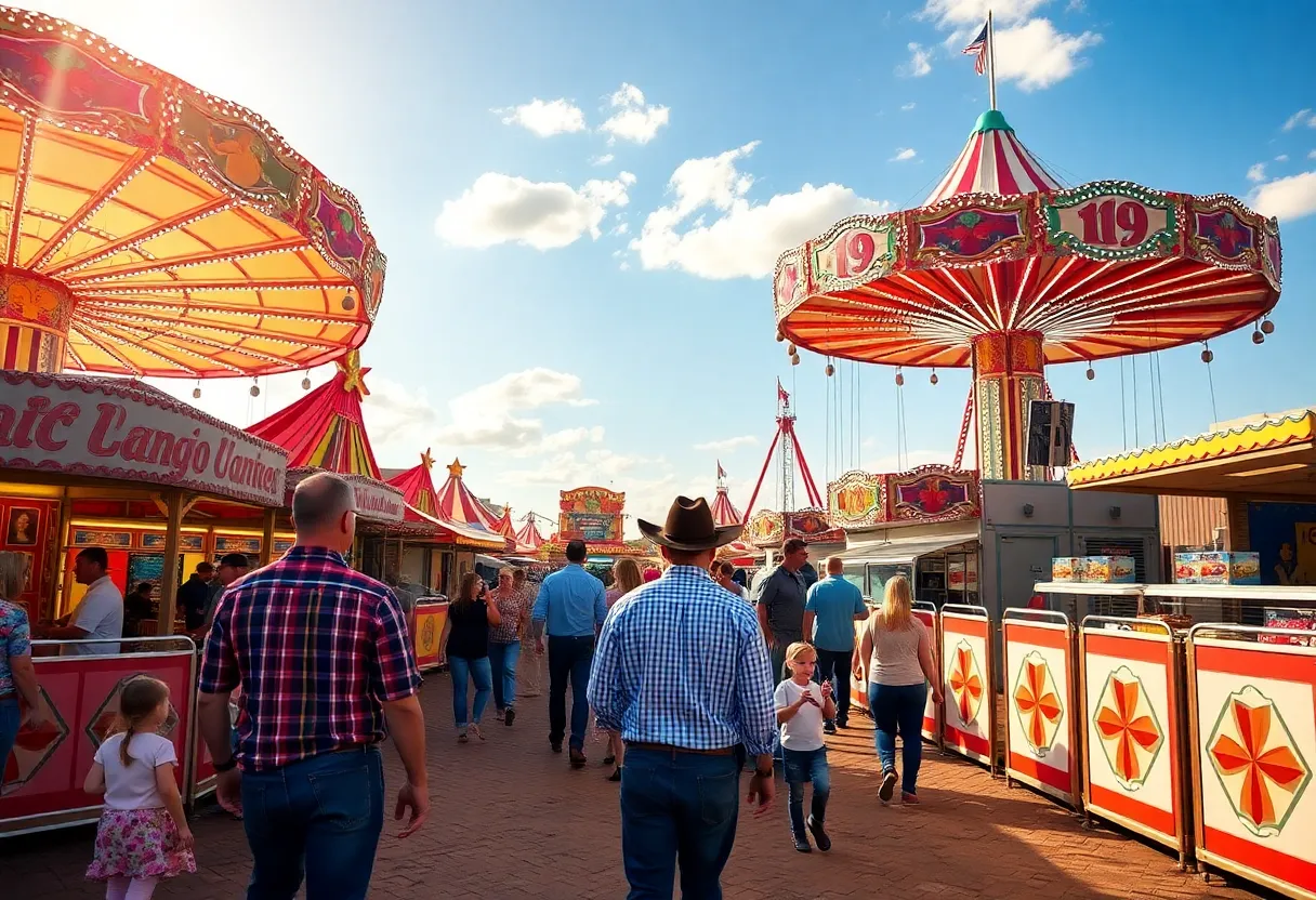 Carnival rides and families enjoying the San Antonio Stock Show and Rodeo