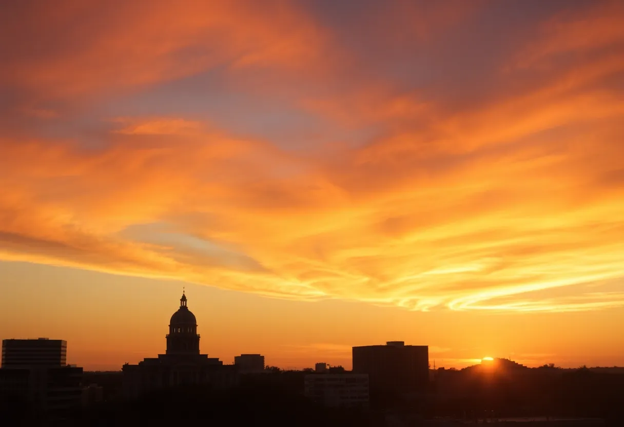 A beautiful sunrise view over the city of San Antonio