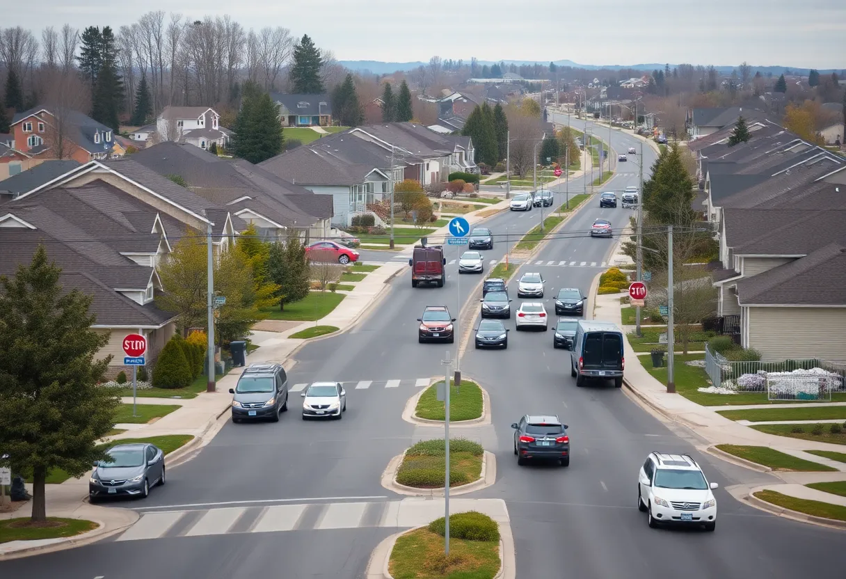 Heavy traffic in a suburban neighborhood in San Antonio