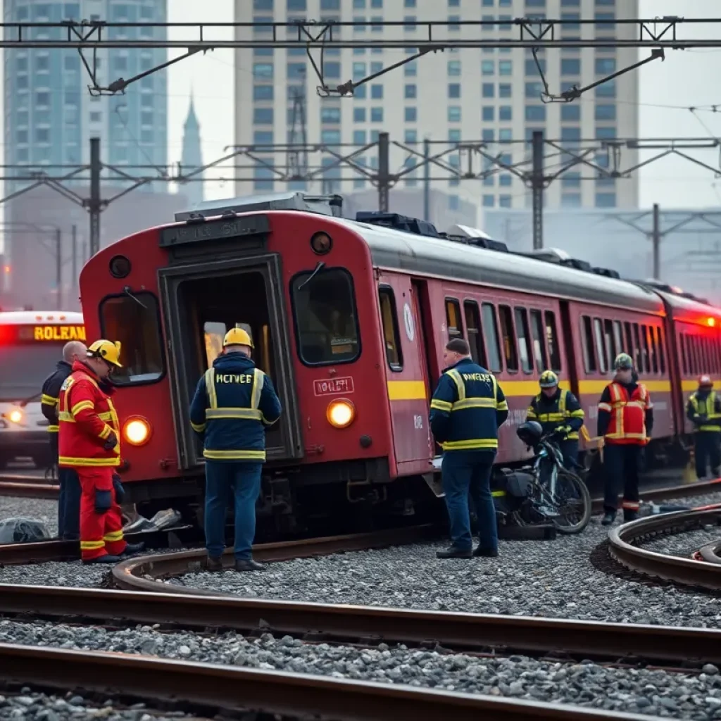 Emergency responders at the scene of a train accident in San Antonio