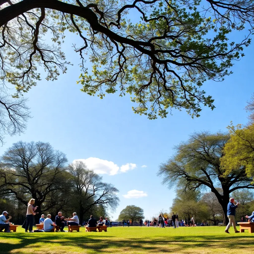 Outdoor scene in San Antonio with people enjoying the warm weather