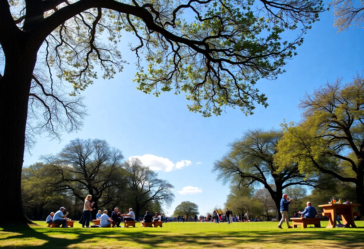 Outdoor scene in San Antonio with people enjoying the warm weather