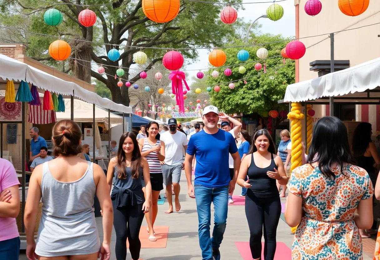 A collage of various weekend events happening in San Antonio, including art markets and yoga.