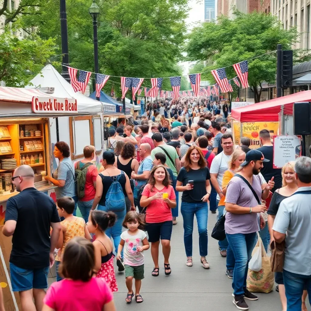 Vibrant San Antonio Winter Festival with food trucks and art displays