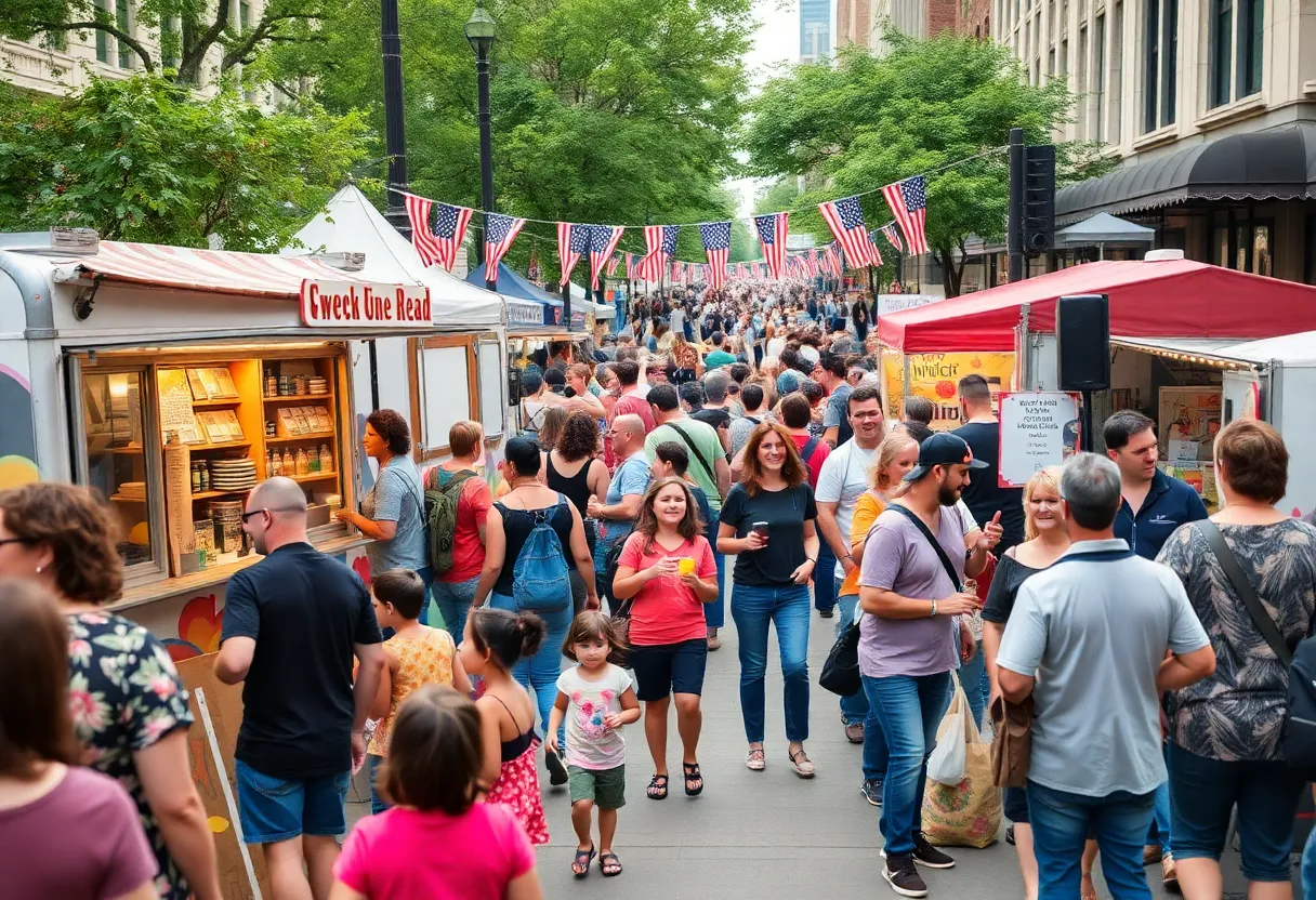 Vibrant San Antonio Winter Festival with food trucks and art displays