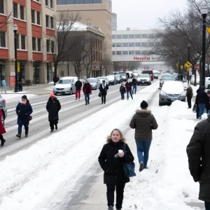 San Antonio street scene during winter weather amidst flu surge alerts.